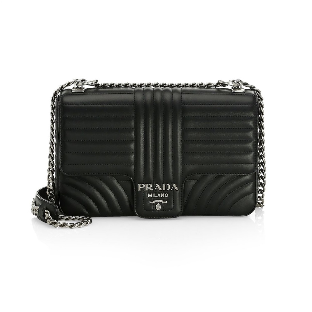 Prada Large Diagramme Leather Shoulder Bag Black